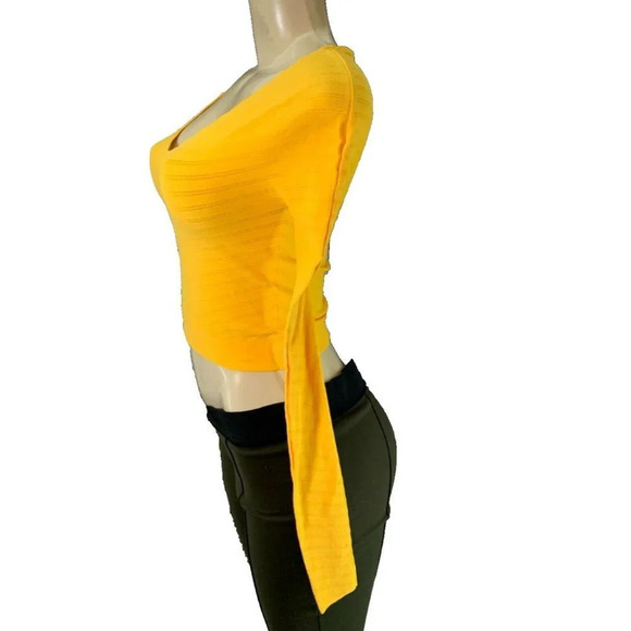 Free People L Marigold Sheer Seamless V-Neck Gone Adrift Long Sleeve Crop Top - Picture 5 of 6